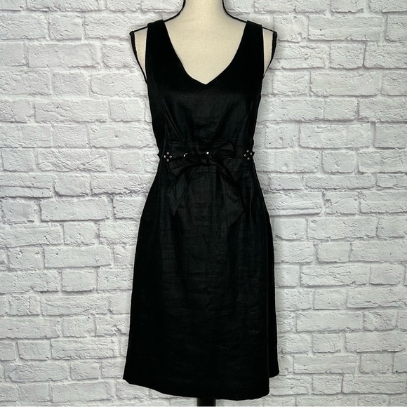 NWT Jillian Jones Black Linen Sleeveless Studded Waist Tie Dress - Picture 4 of 16